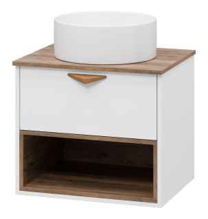 Подвесная тумба под раковину Brevita Bergen BER-07060-19-01-1Я с подсветкой 60см дуб Галифакс олово/белый